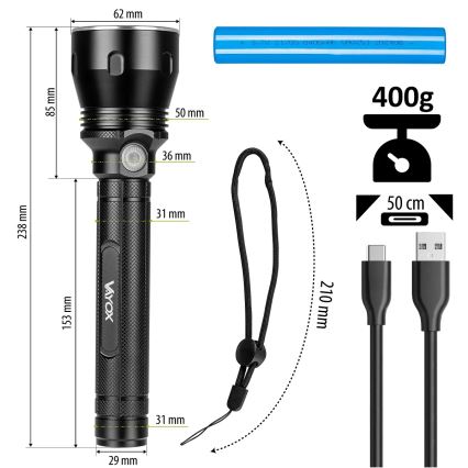 LED Dimbart uppladdningsbart ficklampa LED/20W/5V IPX5 1570 lm 8400 mAh
