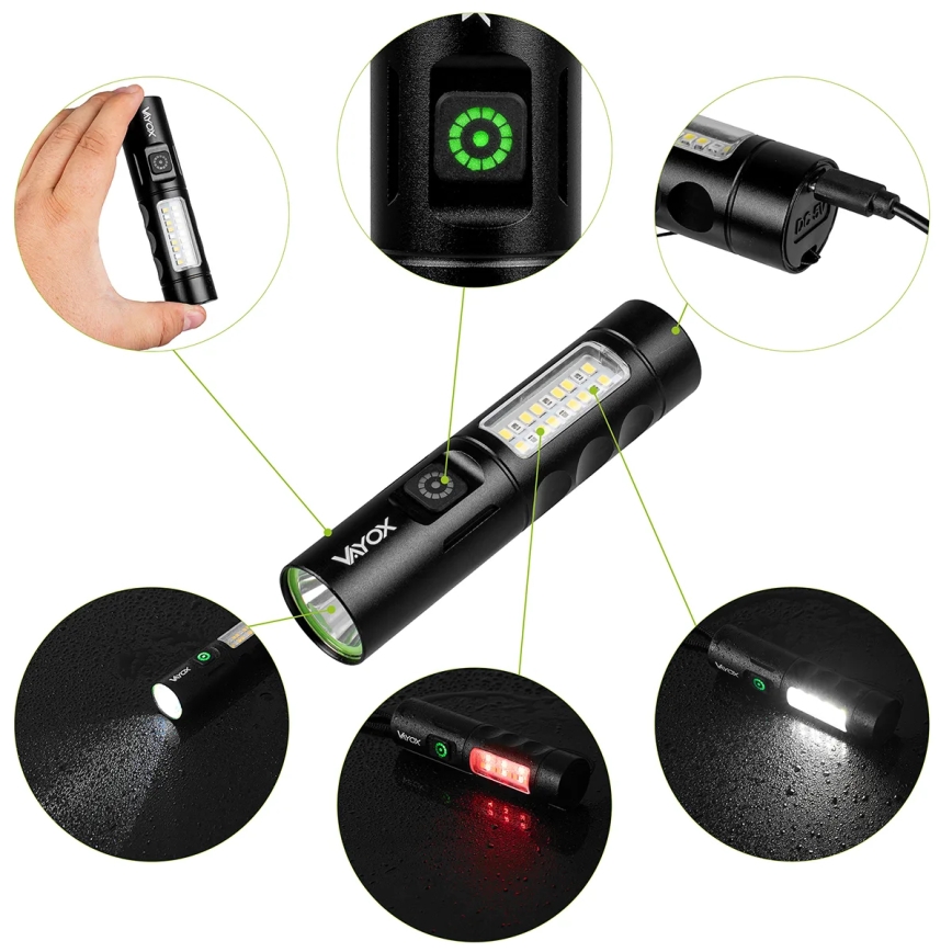 LED Dimbart uppladdningsbart ficklampa med rött ljus LED/5W/5V IPX4 250 lm 2000 mAh