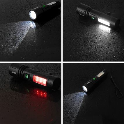 LED Dimbart uppladdningsbart ficklampa med rött ljus LED/5W/5V IPX4 260 lm 2000 mAh