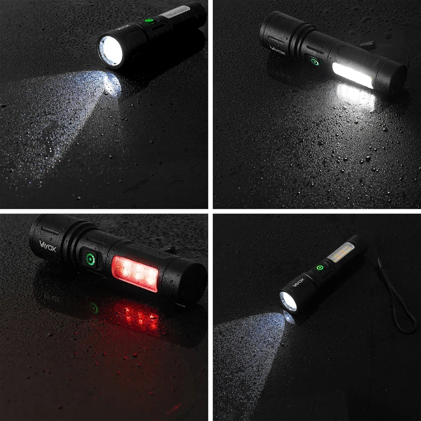 LED Dimbart uppladdningsbart ficklampa med rött ljus LED/5W/5V IPX4 260 lm 2000 mAh