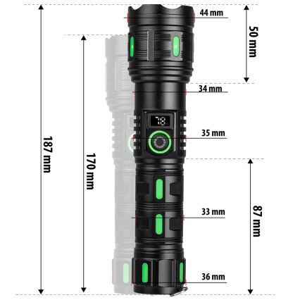 Dimbar uppladdningsbar LED-ficklampa med inbyggd powerbank LED/20W/5V IP44 1200 lm 5000 mAh