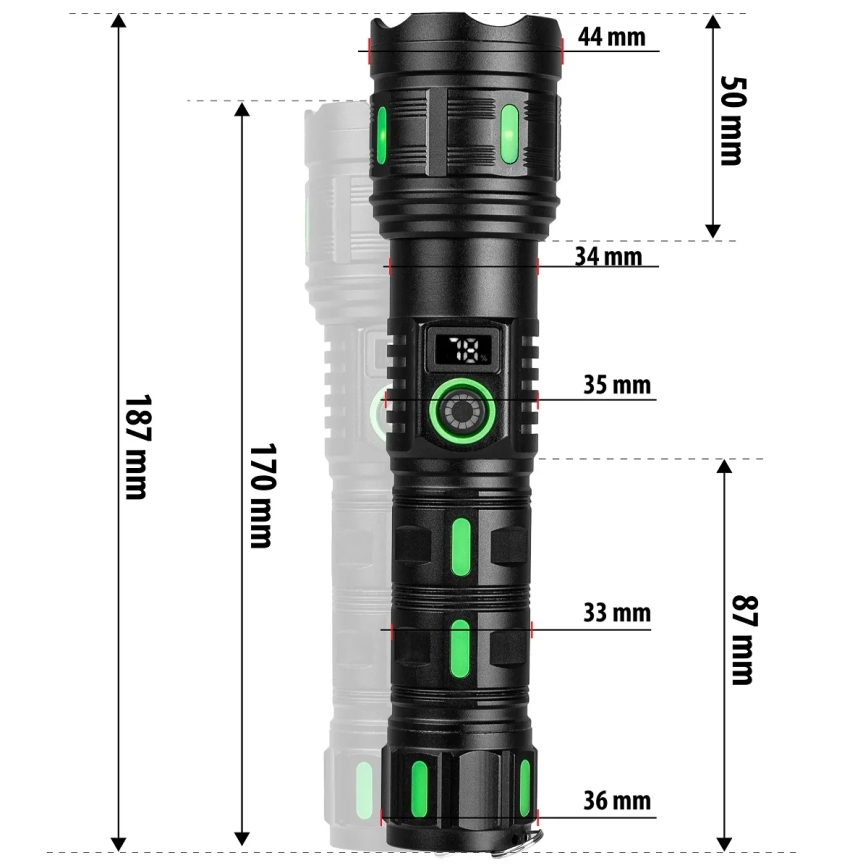 Dimbar uppladdningsbar LED-ficklampa med inbyggd powerbank LED/20W/5V IP44 1200 lm 5000 mAh