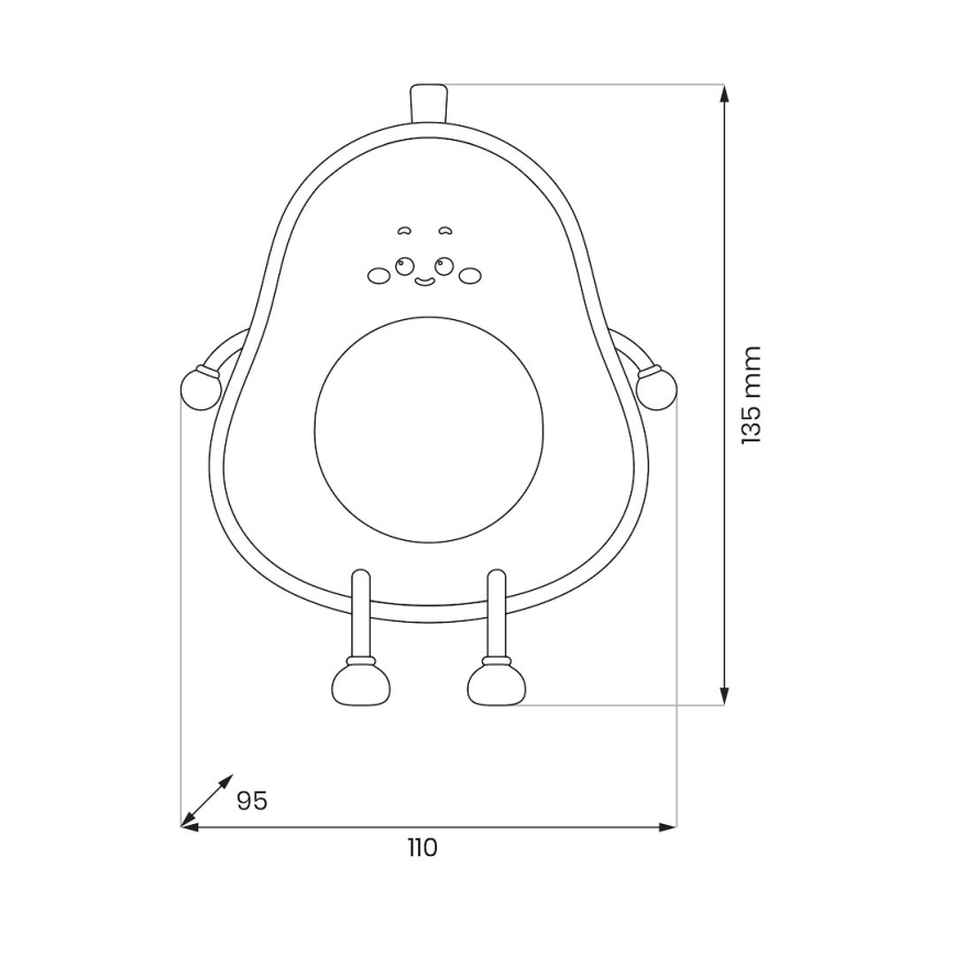 Dimbar, uppladdningsbar, beröringsstyrd nattlampa för barn AVOCADO LED/1W/5V 1200 mAh