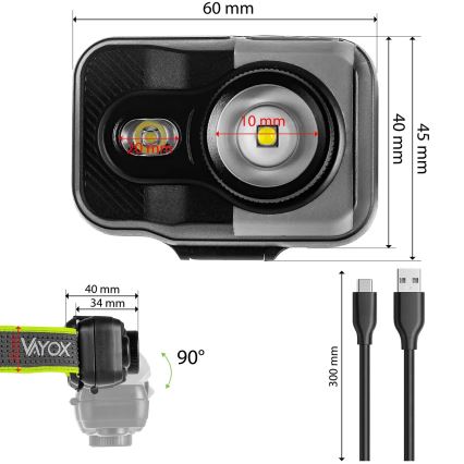 LED dimbar uppladdningsbar pannlampa LED/10W/5V/3xAAA IP66 800 lm 1000 mAh