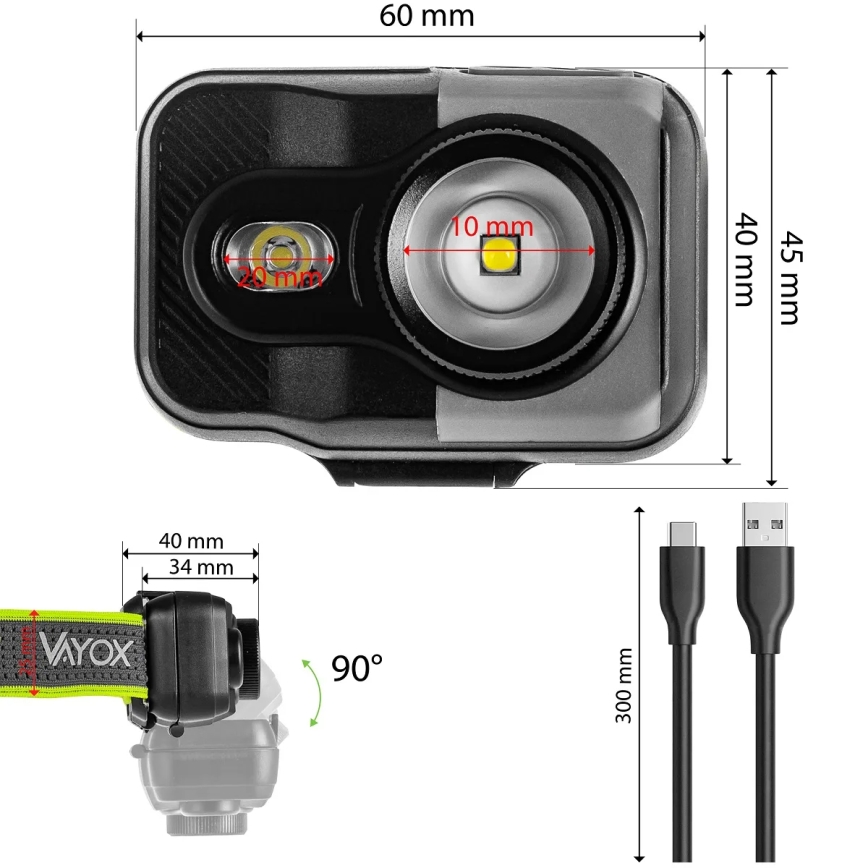 LED dimbar uppladdningsbar pannlampa LED/10W/5V/3xAAA IP66 800 lm 1000 mAh