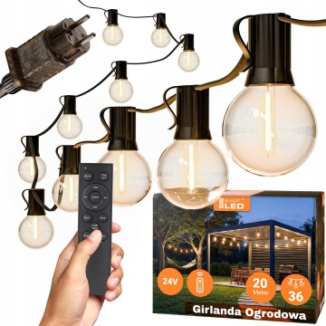 LED-dimbar utomhus dekorationsljusslinga 36xE12/1W/24/230V 22,35 m IP65 svart + fjärrkontroll