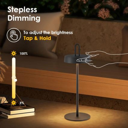 Dimmbar, uppladdningsbar, beröringsstyrd bordslampa för utomhusbruk SHINE LED/1,5W/3,7V 3000 mAh IP44 svart
