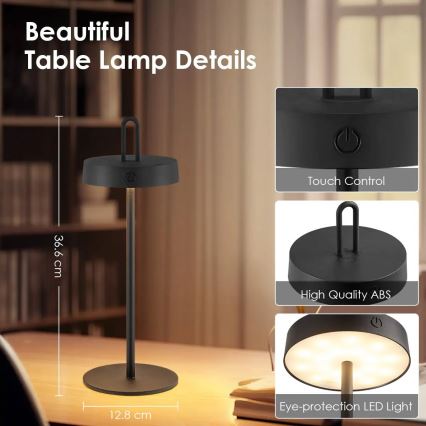 Dimmbar, uppladdningsbar, beröringsstyrd bordslampa för utomhusbruk SHINE LED/1,5W/3,7V 3000 mAh IP44 svart
