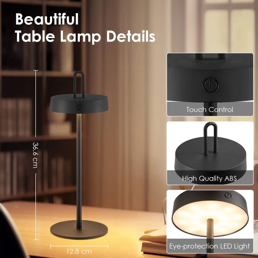 Dimmbar, uppladdningsbar, beröringsstyrd bordslampa för utomhusbruk SHINE LED/1,5W/3,7V 3000 mAh IP44 svart