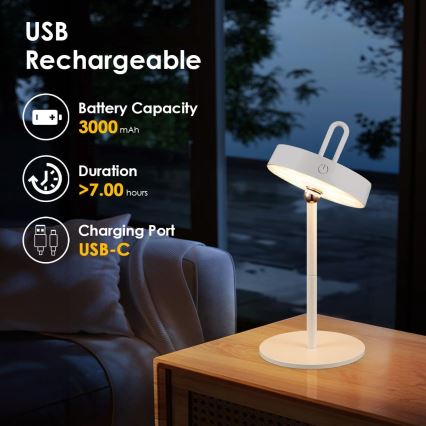 LED Dimbar uppladdningsbar touchstyrd utomhusbordslampa GENTLE LED/1,5W/3,7V 3000 mAh IP44 vit