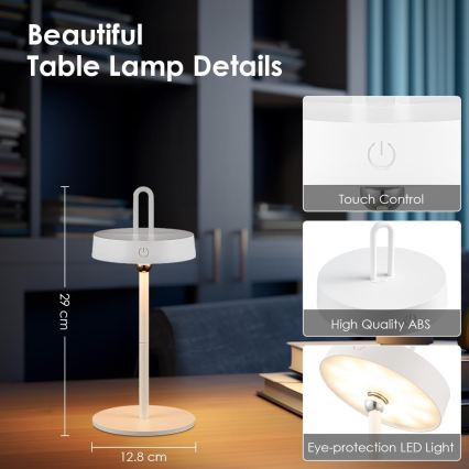 LED Dimbar uppladdningsbar touchstyrd utomhusbordslampa GENTLE LED/1,5W/3,7V 3000 mAh IP44 vit