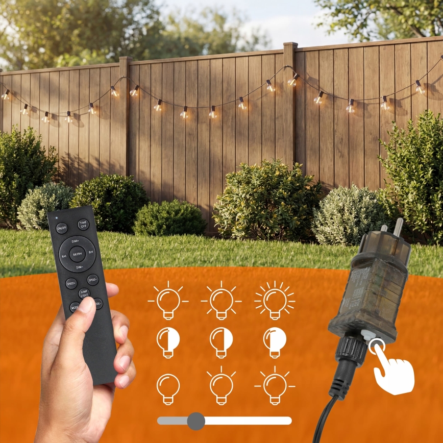 LED-dimbar utomhus dekorationsljusslinga 36xE12/1W/24/230V 22,35 m IP65 svart + fjärrkontroll