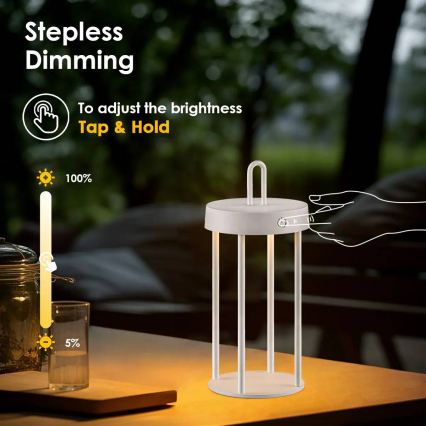 LED dimbar uppladdningsbar utomhusbordslampa med beröringsstyrning GENTLE LED/1,5W/3,7V 3000 mAh IP44 vit