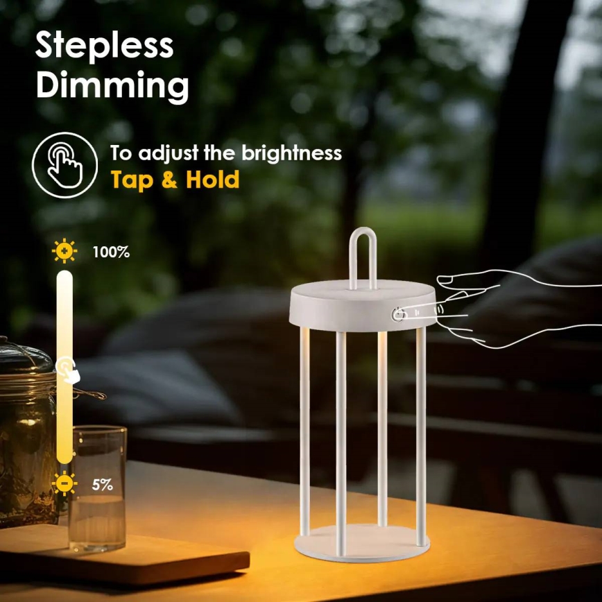 LED dimbar uppladdningsbar utomhusbordslampa med beröringsstyrning GENTLE LED/1,5W/3,7V 3000 mAh IP44 vit