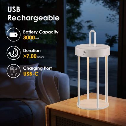 LED dimbar uppladdningsbar utomhusbordslampa med beröringsstyrning GENTLE LED/1,5W/3,7V 3000 mAh IP44 vit