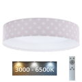 LED Dimbart barnrumstaklampa SMART GALAXY KIDS LED/24W/230V 3000-6500K stjärnmönster rosa/vit + fjärrkontroll