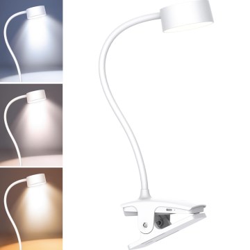 LED Dimbart flexibelt uppladdningsbart skrivbordslampa med klämma LED/2W/1800 mAh 3000/4000/6500K vit
