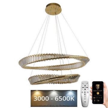 LED Dimbart kristallkrona på kabel LED/90W/230V 3000-6500K guld/krom + fjärrkontroll