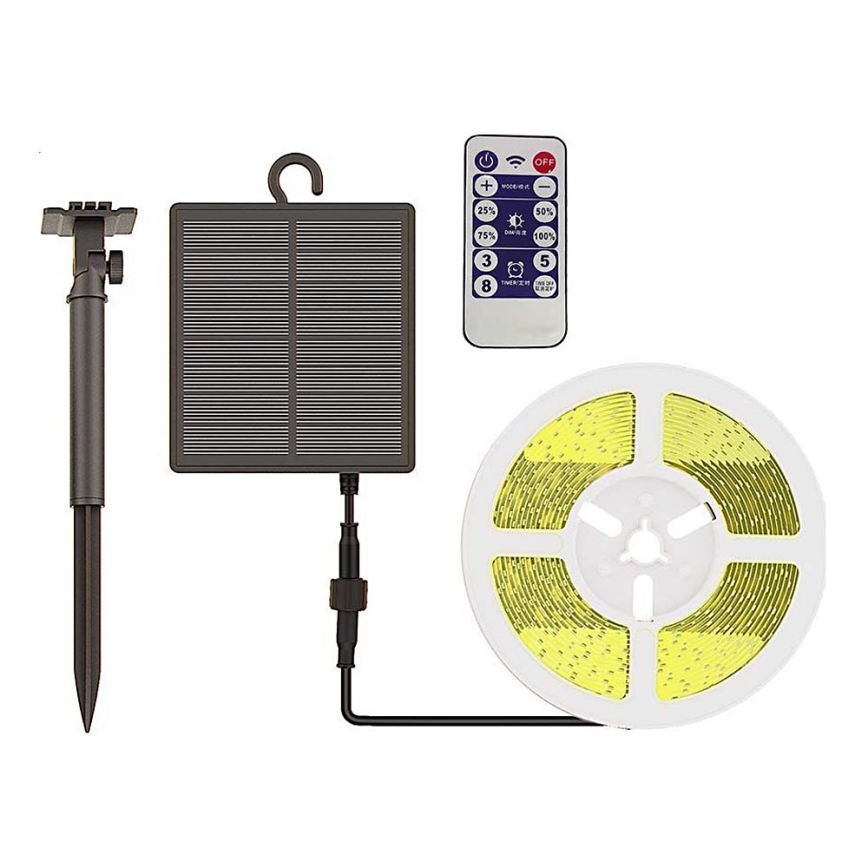 LED Dimbart solarbelysning LED/1,2W/3,7V 4000K IP67 1500 mAh 5m + fjärrkontroll