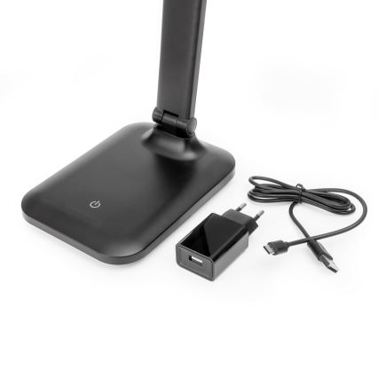 LED-dimmbar beröringsstyrd bordslampa med USB-port REMUS LED/5W/230V svart