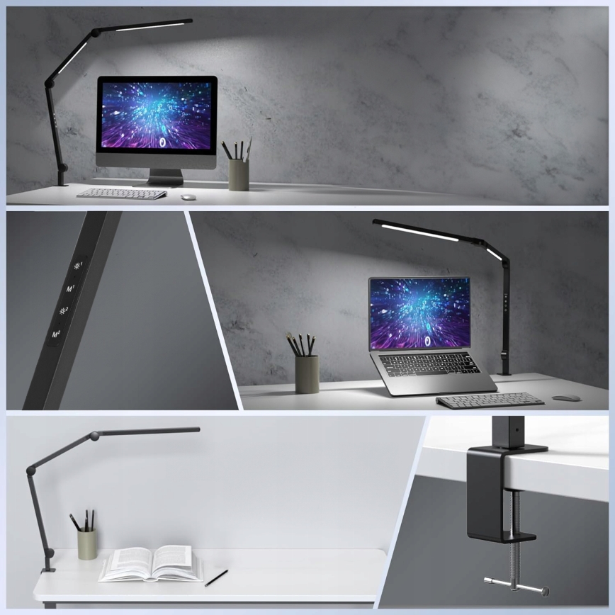 LED Dimbar beröringsstyrd flexibel bordslampa med klämma LED/12W/230V 3000/4000/6000K svart