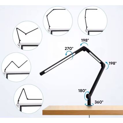 LED Dimbar beröringsstyrd flexibel bordslampa med klämma LED/12W/230V 3000/4000/6000K svart