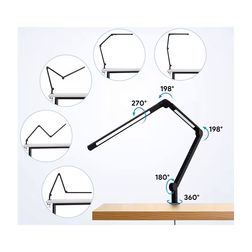 LED Dimbar beröringsstyrd flexibel bordslampa med klämma LED/12W/230V 3000/4000/6000K svart
