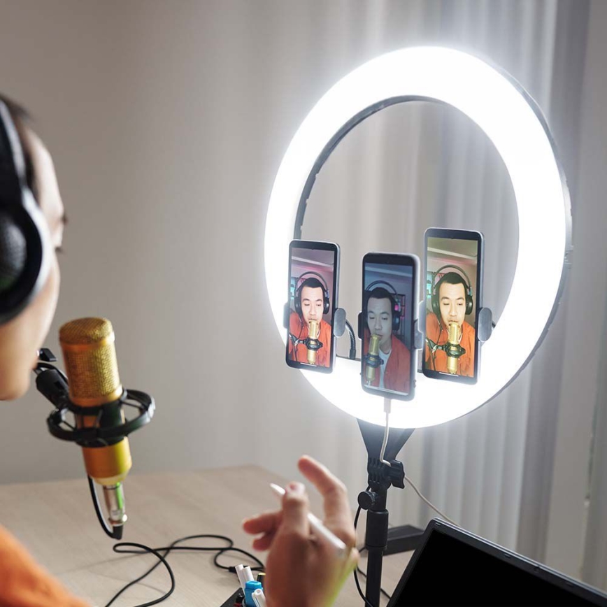 Dimbar LED-lampa med stativ och hållare för vloggning, LED/55W/230V, CRI 90 + fjärrkontroll