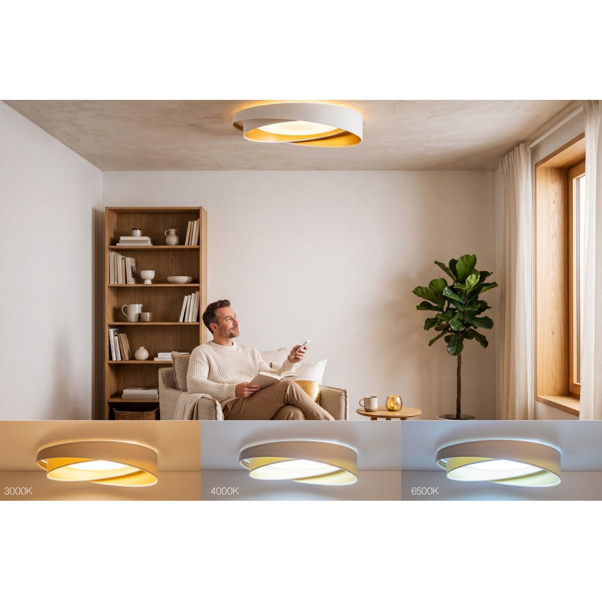 Dimbart LED-takarmatur SMART GALAXY MODERN LED/24W/230V 3000–6500K Ø 55 cm vit/guld + fjärrkontroll
