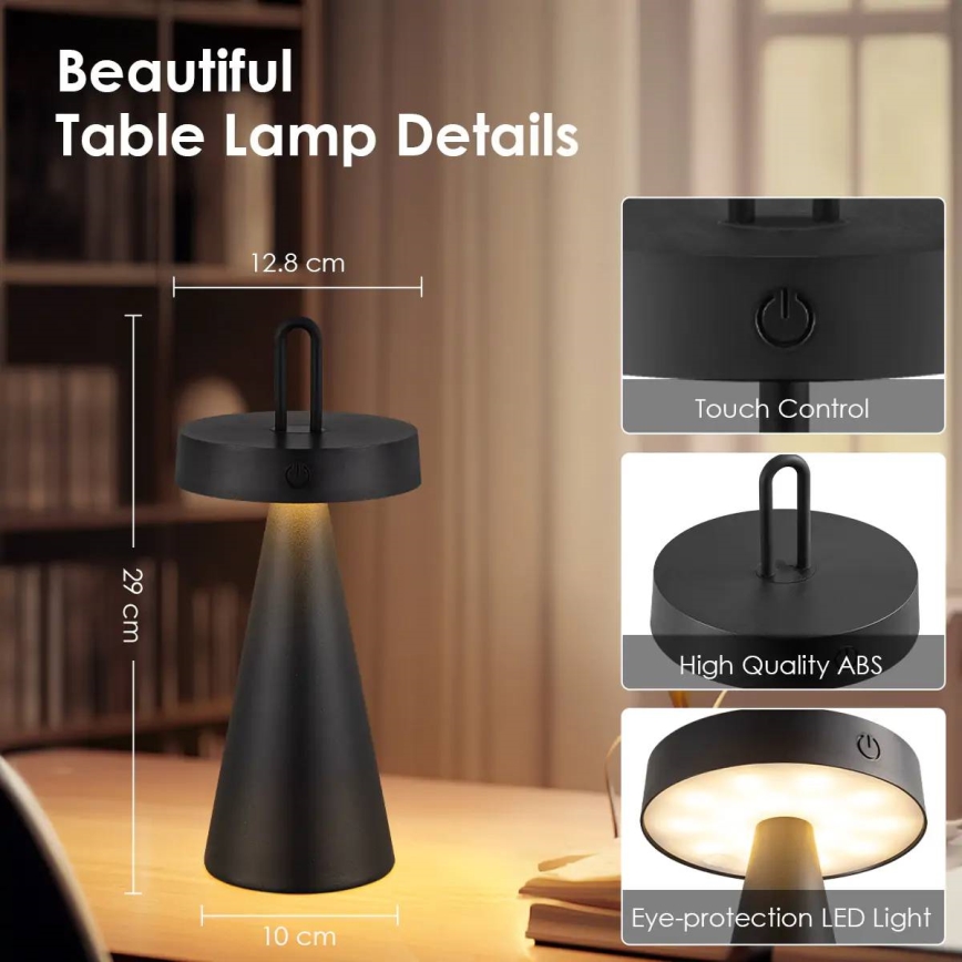 LED dimbar utomhusbordslampa, uppladdningsbar och beröringsstyrd HALO LED/1,5W/3,7V 3000 mAh IP44 svart