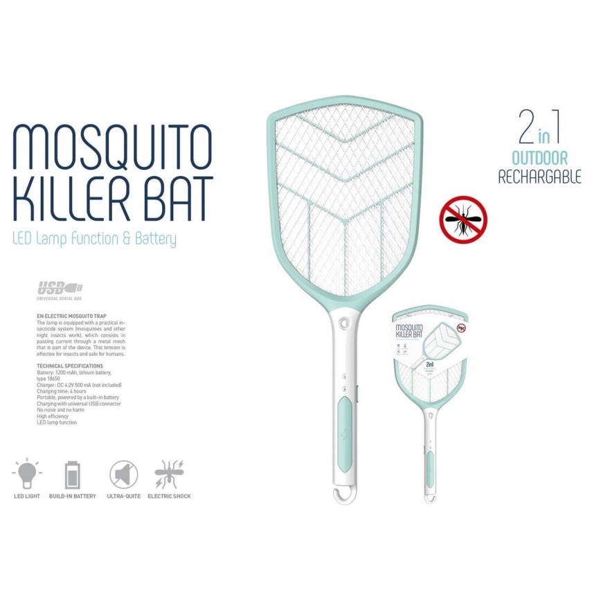 LED Elektrisk insektsdödare racket 1200 mAh/4,2V