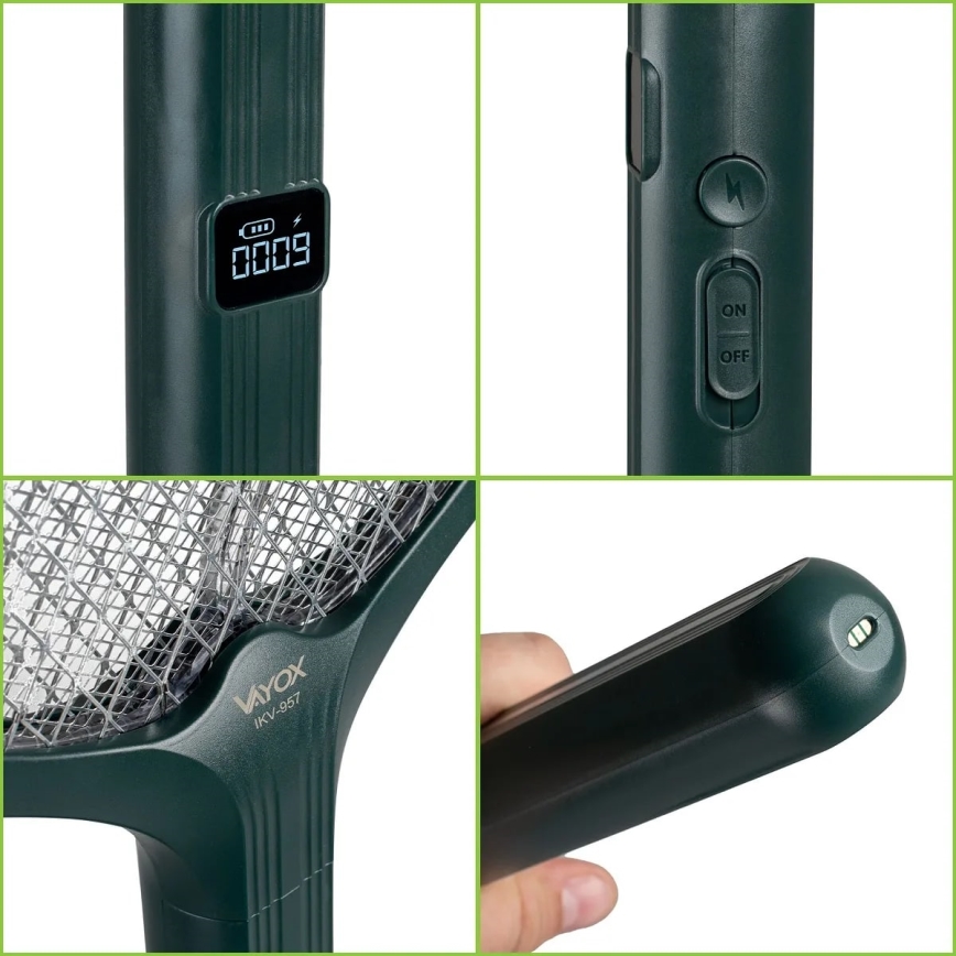 LED Elektrisk insektfångare 2-i-1 med LCD-skärm 1200 mAh/5V grön