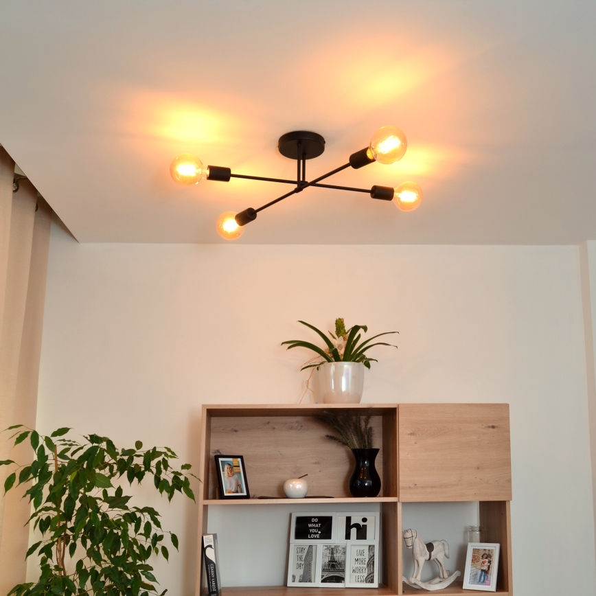 LED fäst ljuskrona CAMBRIDGE 4xE27/8W/230V svart
