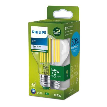 LED-filamentlampa Philips A60 E27/5,2W/230V 4000K