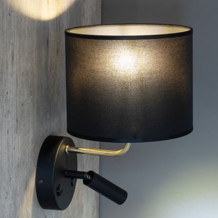 LED Flexibel belysning RICHI 1xE27/15W/230V + LED/3W/230V svart