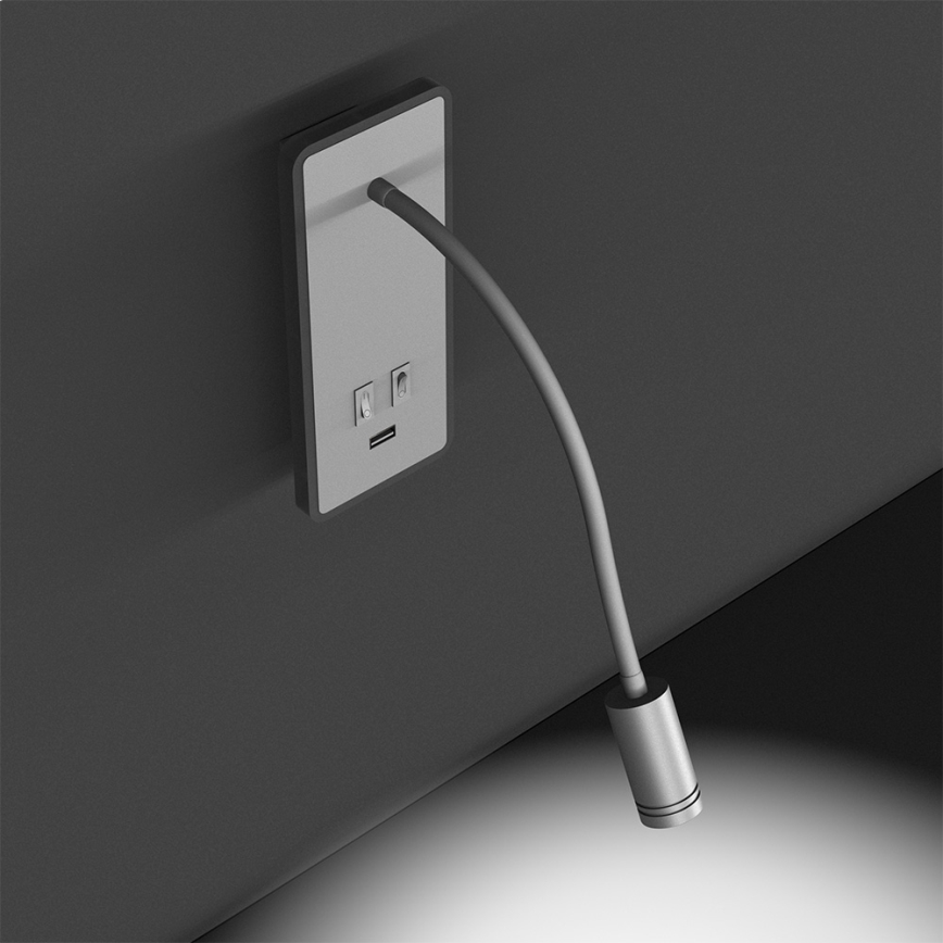 LED Flexibel vägglampa med USB BASE 1xLED/8W+1xLED/2W/230V vit