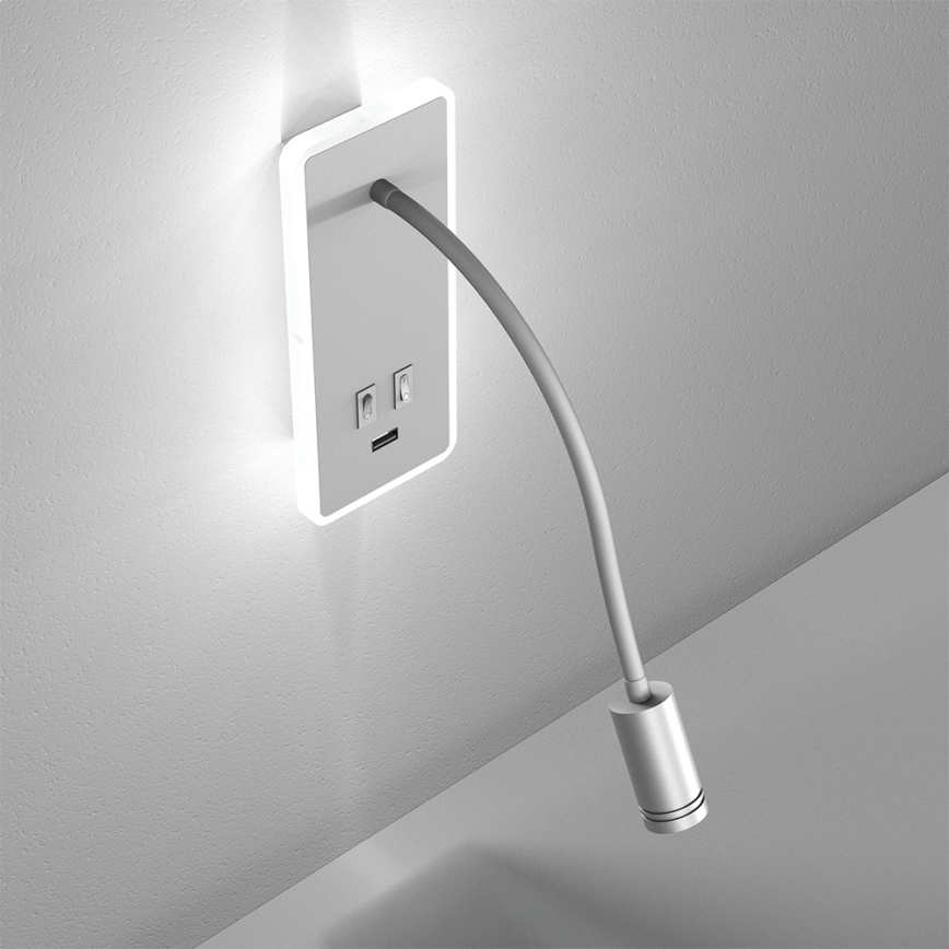 LED flexibel vägglampa med USB BASE LED/8W+LED/2W/230V vit