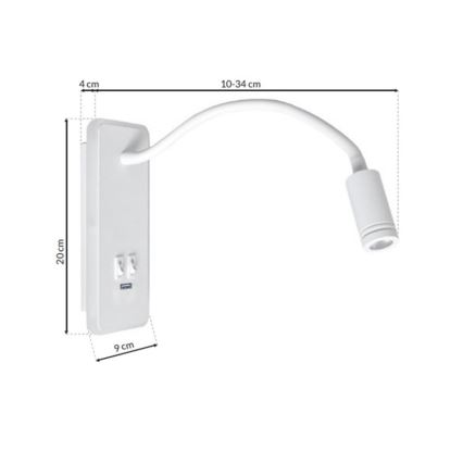 LED flexibel vägglampa med USB BASE LED/8W+LED/2W/230V vit