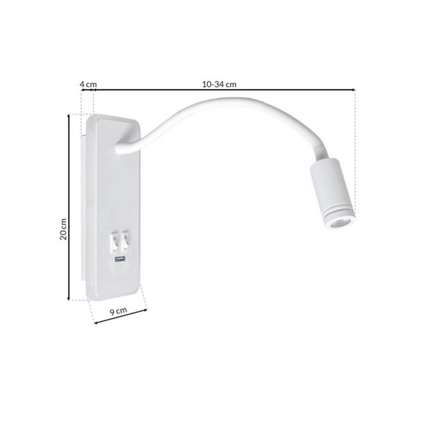 LED flexibel vägglampa med USB BASE LED/8W+LED/2W/230V vit