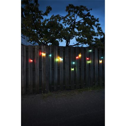 Kompletterings-LED-ljusslinga för utomhusbruk CONE FILAMENT 20xE10 14m, flerfärgad/varmvit, IP44, Tillverkad i EU