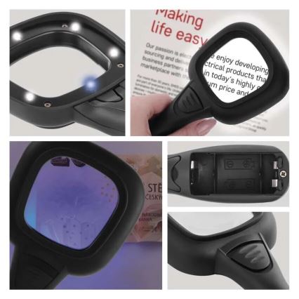 LED Förstoring 2,5xZOOM med bakbelysning och UV-ljus LED/UV/2xAAA