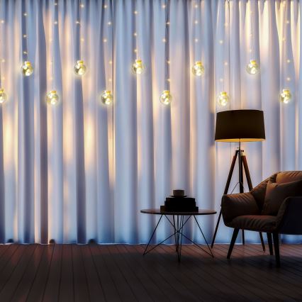 LED-gardin WISH BALLS, 108 LED, 8 funktioner, 4,5 m, varmvit