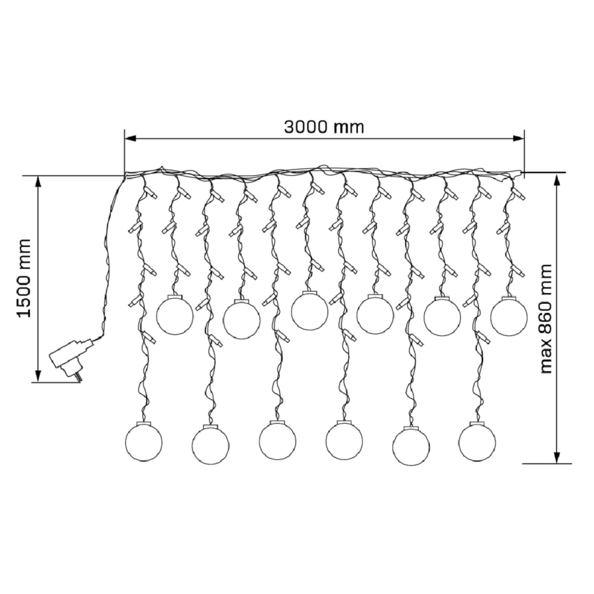LED-gardin WISH BALLS, 108 LED, 8 funktioner, 4,5 m, varmvit
