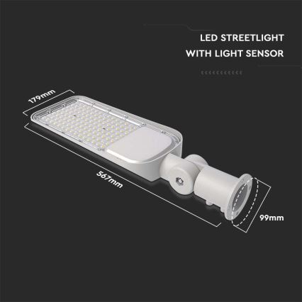 LED Gatlampa med skymningssensor SAMSUNG CHIP LED/100W/230V 6500K IP65 grå
