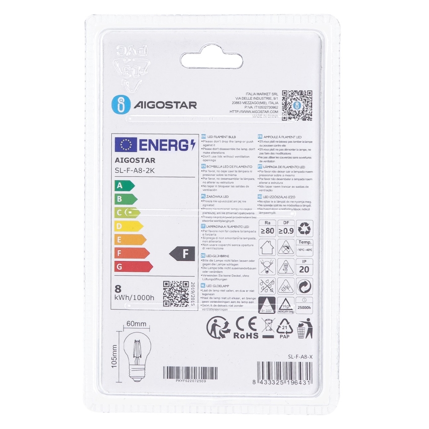 LED Glödlampa A60 E27/8W/230V 2200K - Aigostar