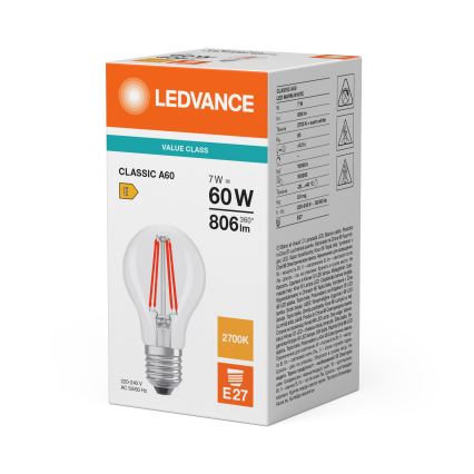 LED-glödlampa CLASSIC FILAMENT A60 E27/7W/230V 2700K - Ledvance