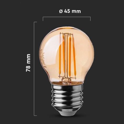 LED glödlampa FILAMENT AMBER G45 E27/4W/230V 2200K