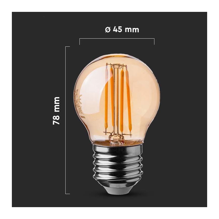 LED glödlampa FILAMENT AMBER G45 E27/4W/230V 2200K