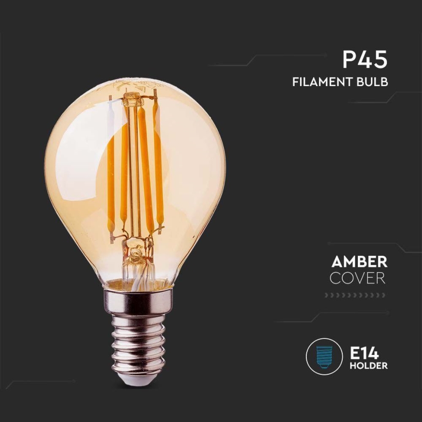 LED glödlampa FILAMENT AMBER P45 E14/4W/230V 2200K