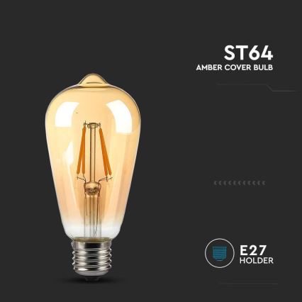 LED glödlampa FILAMENT AMBER ST64 E27/8W/230V 2200K
